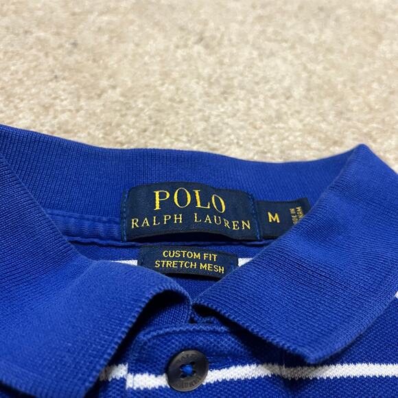 Polo Ralph Lauren Orange Pony Blue Striped Polo Shirt Medium - Picture 4 of 6